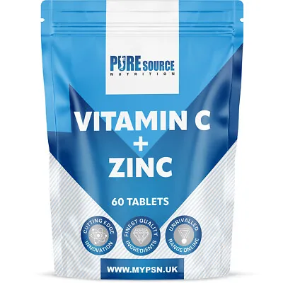 Pure Source Nutrition Vitamin C + Zinc Tablets 60|90|120|360 Tablets Vegan Tabs • £7.99