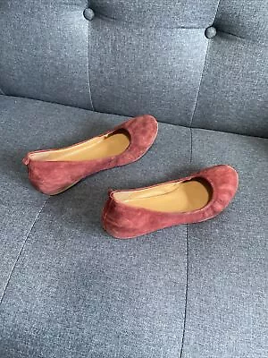 J Crew Womens Burgundy Suede Leather Round Toe Ballet Flats Slip On Shoes Sz 8 • $25