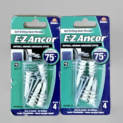 E-Z ANCOR BX42046 #8 1-1/4-in 75lb Twist-N-Lock Drywall Anchor W/ Screws 8-pk • $8.20