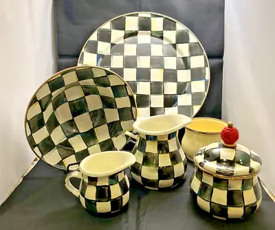 Mackenzie-Childs Courtly Check Serving Pieces And Yellow Enamel Lot • $450