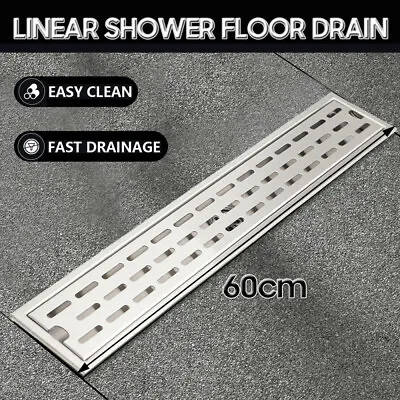 60cm Linear Shower Floor Drain Stainless Steel Wet Bathroom Channel Gully Trap • £31.24