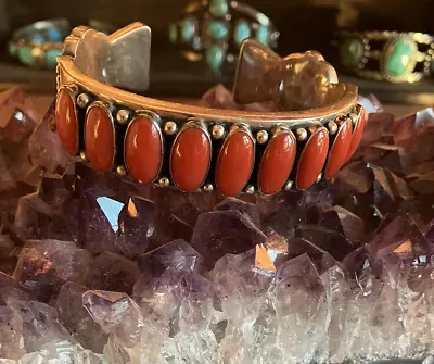 Ernest Roy Begay NAVAJO Sterling Silver RED MEDITERRANEAN CORAL Cuff BRACELET • $1500