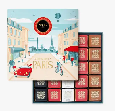 Maxim's De Paris Décor Paris 50 Assorted French Chocolate Squares In Metal Tin • $48