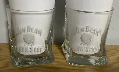 2x Devils Cut Jim Beam Drinking Glasses 8.5cms Tall Man Cave Bar VGC FREE POST • $49
