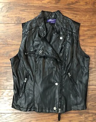 Women's Miley Cyrus Faux Leather Motorcycle Vest L Black Biker • $18