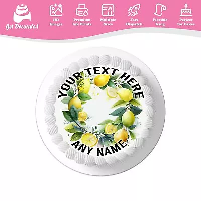 Lemon Themed Wreath Personalised Cake Icing Topper Edible Cupcake Decoration • £9.99