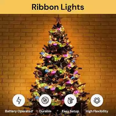 LED Ribbon Lights Christmas Tree Bow Xmas Hanging Light Up Topper Top Decor Home • $12.99