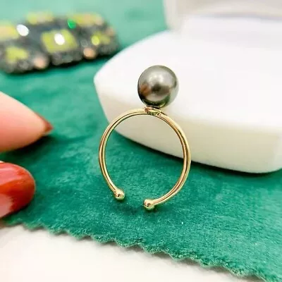 AAAAA 9-10mm ROUND Genuine Natural Tahitian Black Pearl Adjustable Ring • $29