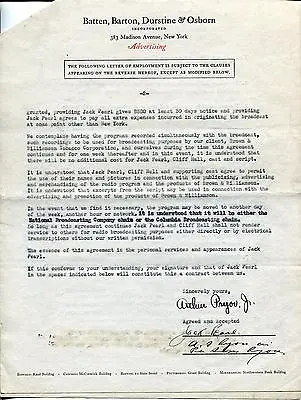 Jack Pearl Silent Actor / Meet The Baron  Stoney Burke Signed Contract Autograph • $18.99