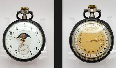 Antique Swiss Calendrier Brevet Calendar Moon Phase Pocket Watch AS IS Work Slow • $1700