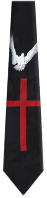 $10.95 • Buy Men's Black Red White Religious Necktie Cross & White Dove Christian Symbol