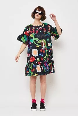 Size 10 Gorman X Monika Forsberg BlackFloral Garden Dress - 100% Organic Cotton • $125