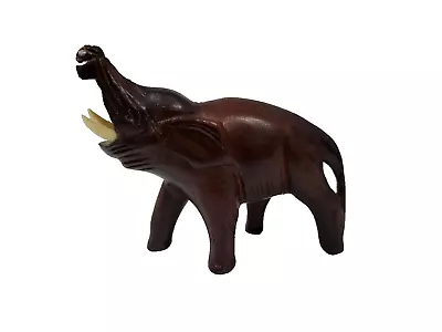 Vintage Hand Carved Wooden Elephant Yeun Cheng Taiwan Chinese Figurine 4 Inch • $19.49