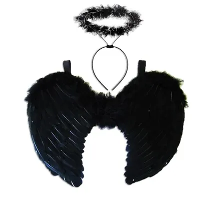£2.99 • Buy Halloween Black Feather Wings Halo Devil Angel Fairy Fancy Dress Costume Unisex