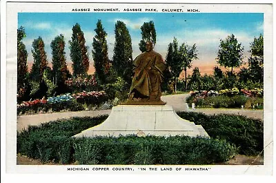 $1.75 • Buy Vintage 1940's Linen Texture Postcard, Calumet Michigan, Agassiz Monument,Unused
