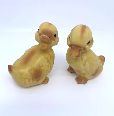 2 Vintage Lefton Yellow Duck Figurines W/ Foil Stickers Made Japan  Chip & Crack • $24.99