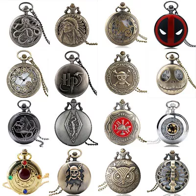 Steampunk Quartz Analog Pocket Watch With Necklace Pendant Chain Unisex Gifts • $7.88