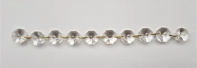 10 Chandelier Octagon Crystals - Chain; Cut Glass Linked Drops; 17.5cm (L); Used • £10