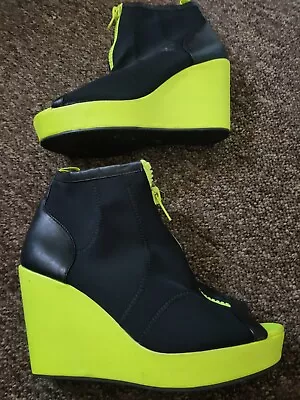 H&M Fluorescent Yellow Wedge Shoe Boots Raving Size 6 • £5.99