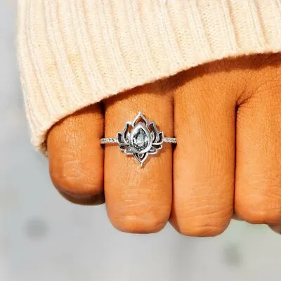 $1.51 • Buy Women Fancy Lotus Flower Drop Ring Wedding Engagement Jewelry Gift