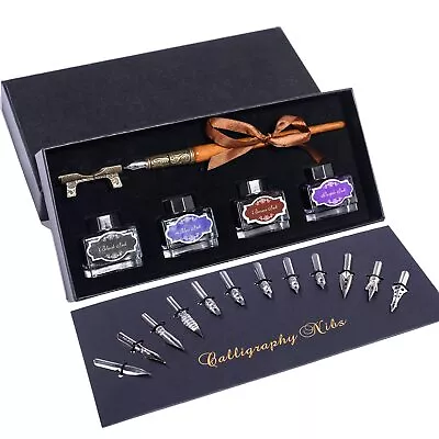 Calligraphy Pen Setï¼ŒInclude Vintage Fountain Wooden Dip Pen For Beginners Wri • $28.85