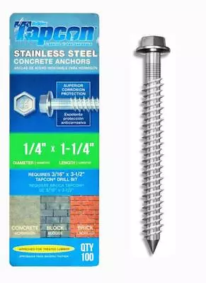 Tapcon 1/4  X 1-1/4  Stainless Steel Hex Head Concrete Anchor Screws 3367907 | 1 • $61.95