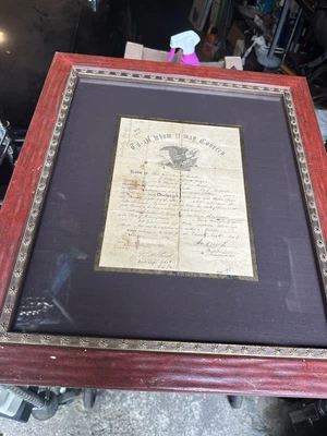 $179 • Buy 1865 Civil War Discharge Paper Charles T. Parcells In Beautiful 2 Sided  Frame