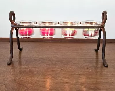 4 Votive Wrought Iron Candle Holder Linear Stand Glass Cups Table Fireplace • $22