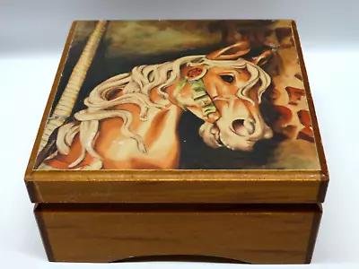 Vintage Sankyo Carousel Wooden Music Jewelry Box Plays Carousel Waltz • $20