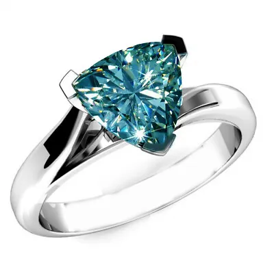 2.54Ct Vvs1 +:Gray Blue White Trillion Moissanite Diamond Solitaire Silver Ring • £0.80