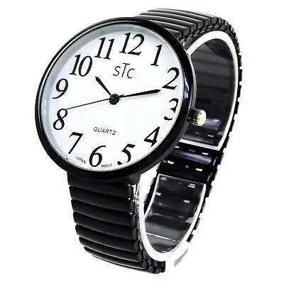 STC Black Super Large Face Easy To Read Stretch Band Watch - NIB • $17.99