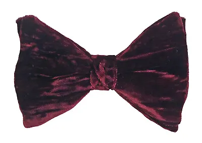 Men's Vintage Burgundy Red Wine Velvet Bow Tie Butterfly Pre-Tied Clip-On 1970s  • $19.99