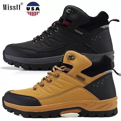 Men's Work Durable Winter Warm Fur Lined Snow Boots Hiking Ankle Leather Shoes • $29.97