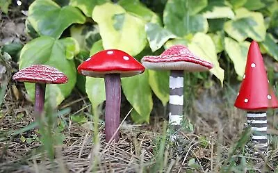 Garden Mushroom Fairy  Ornaments Toadstools 4pc Set Statues Outdoor Plant Pot • £10.99