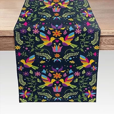Mexico Floral Table Runner Mexican Rainbow With Birds And Flowers Table  • $24.28