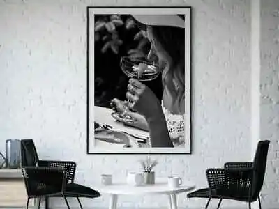 Woman Drinking Martini Black & White Poster Premium Quality Choose Your Size • $23.70