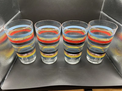 $28 • Buy Set Of 4 Libbey Fiestaware Fiesta Striped Drinking Glasses 16 Oz Tumblers