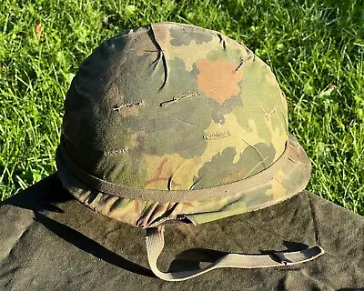 Rare Vietnam War US M1 Infantry Helmet With  Mitchell ￼Cover • $249.99