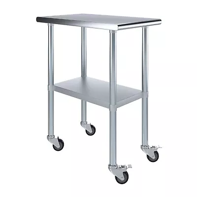 30 In. X 18 In. Stainless Steel Work Table With Wheels | Metal Mobile Food Prep • $189.95