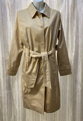 NWT Women's Jaclyn Smith Beige Trench Coat Sz Large Lined Shoulder Pad SPOTS • $33.99