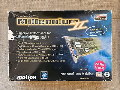 VGA Video Card PCI Matrox Millennium II + 4Mb Memory Upgrade New In Box • $135