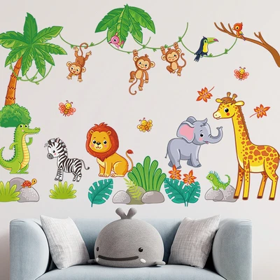 £4.88 • Buy Large Jungle Animal Wall Sticker Forest Animal Wall Decals Kids Nursery Decorate