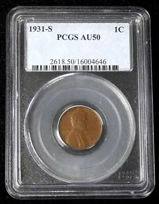 1931-s Lincoln (1) Cent -  Au-50 Pcgs Graded - Better Date Lincoln Cent • $53