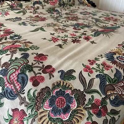 VTG Bates Bedspread Coverlet Double USA Retro Boho Floral 70s Cotton Fringe Read • $129.95