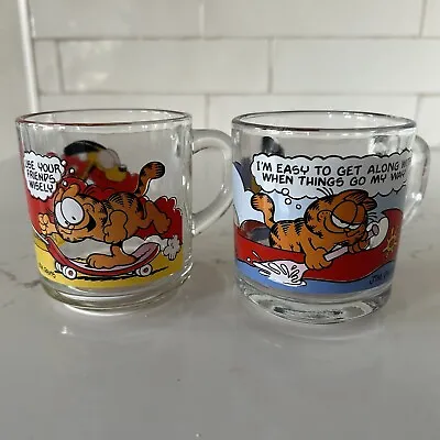 Vintage 1978 McDonalds Garfield Glass Mugs Set Of 2 8 Oz Odie Jim Davis Lot • $10.79