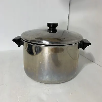 Vintage 1801 Revere Ware Stainless Steel Bottom 6 Qt Tall Stock Pot With Lid • $26.77