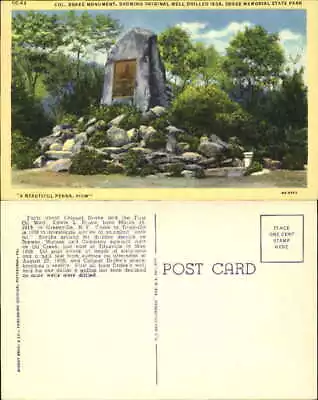 Monument Colonel Drake Memorial State Park PA Unused Linen Old Postcard • $1.89
