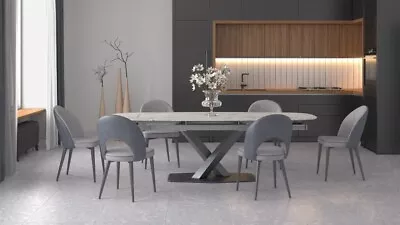 Fondi Ceramic Dining Table With Modena Grey 6 Chairs Dining Room Set • $3789.17