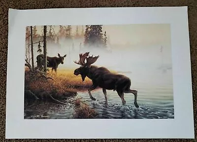 Michael Dumas 1980s Deer Cow Bull MOOSE Nature River Painted Art Print Poster VG • $24.99