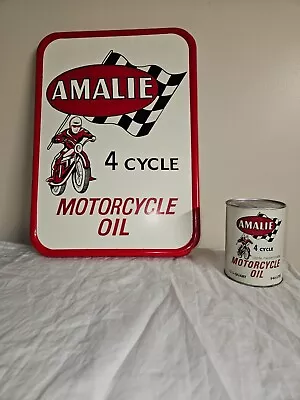 Vintage Amalie Motorcycle Oil Can And Matching Sign • $325